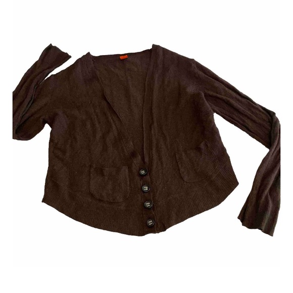 BOSS Hugo Boss Women S Crop Slim Maroon Cardigan V Neck Pockets Buttons - Picture 2 of 8